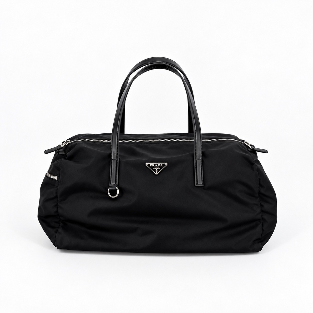 Prada Nylon Duffle Bag Unisex L Black Tessuto Vernice Gym Travel Weekend Y2K